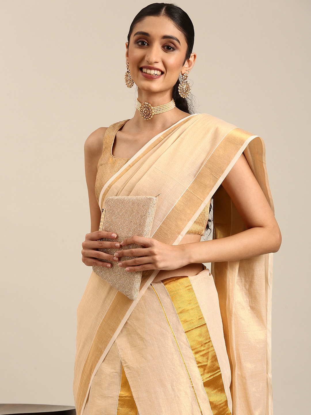 

Thara Sarees Zari Pure Cotton Kasavu Saree, Gold