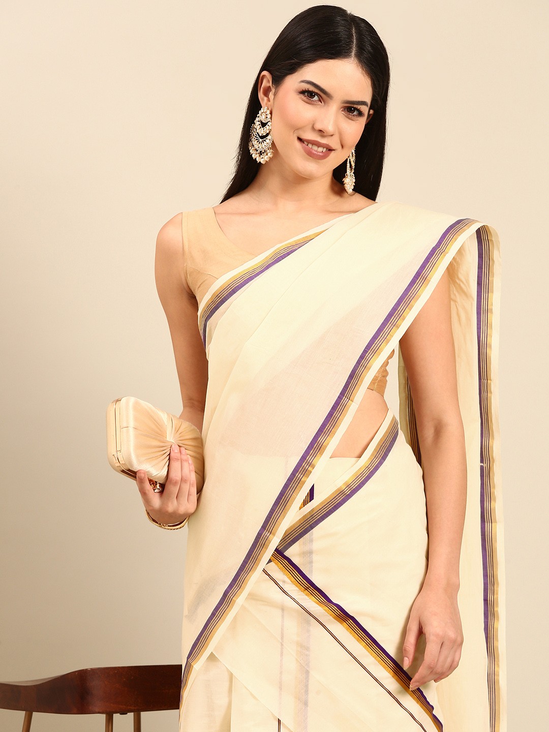 

Thara Sarees Zari Pure Cotton Kasavu Saree, Off white