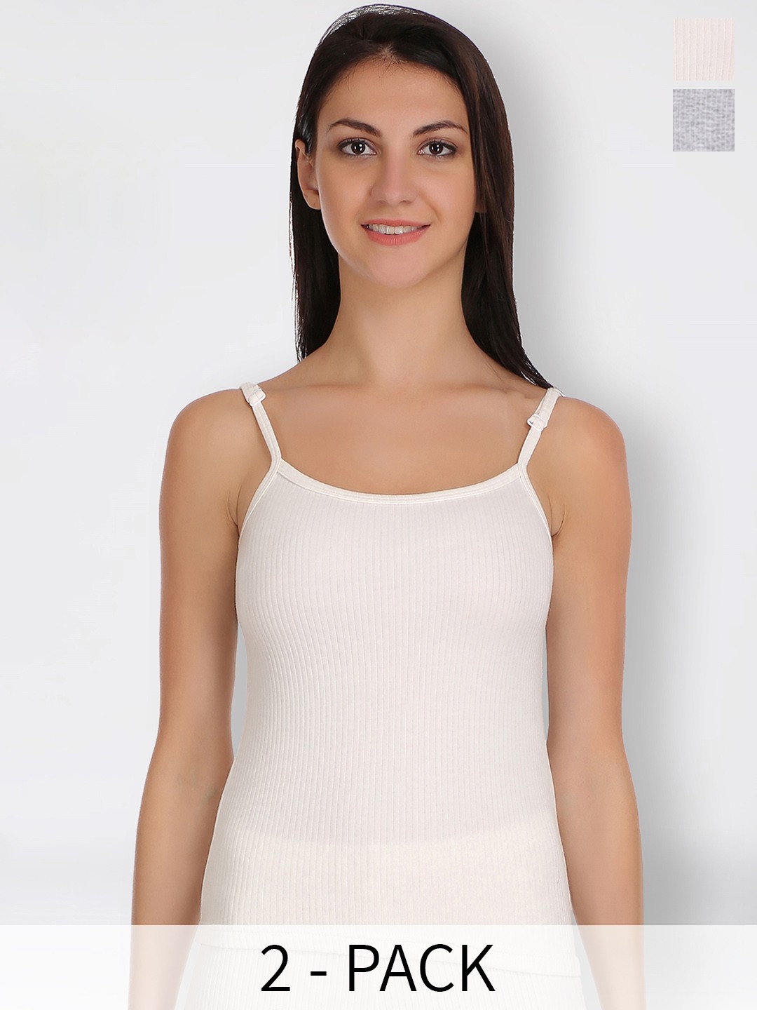 

SELFCARE Pack Of 2 Thermal Spaghetti Tops, Grey