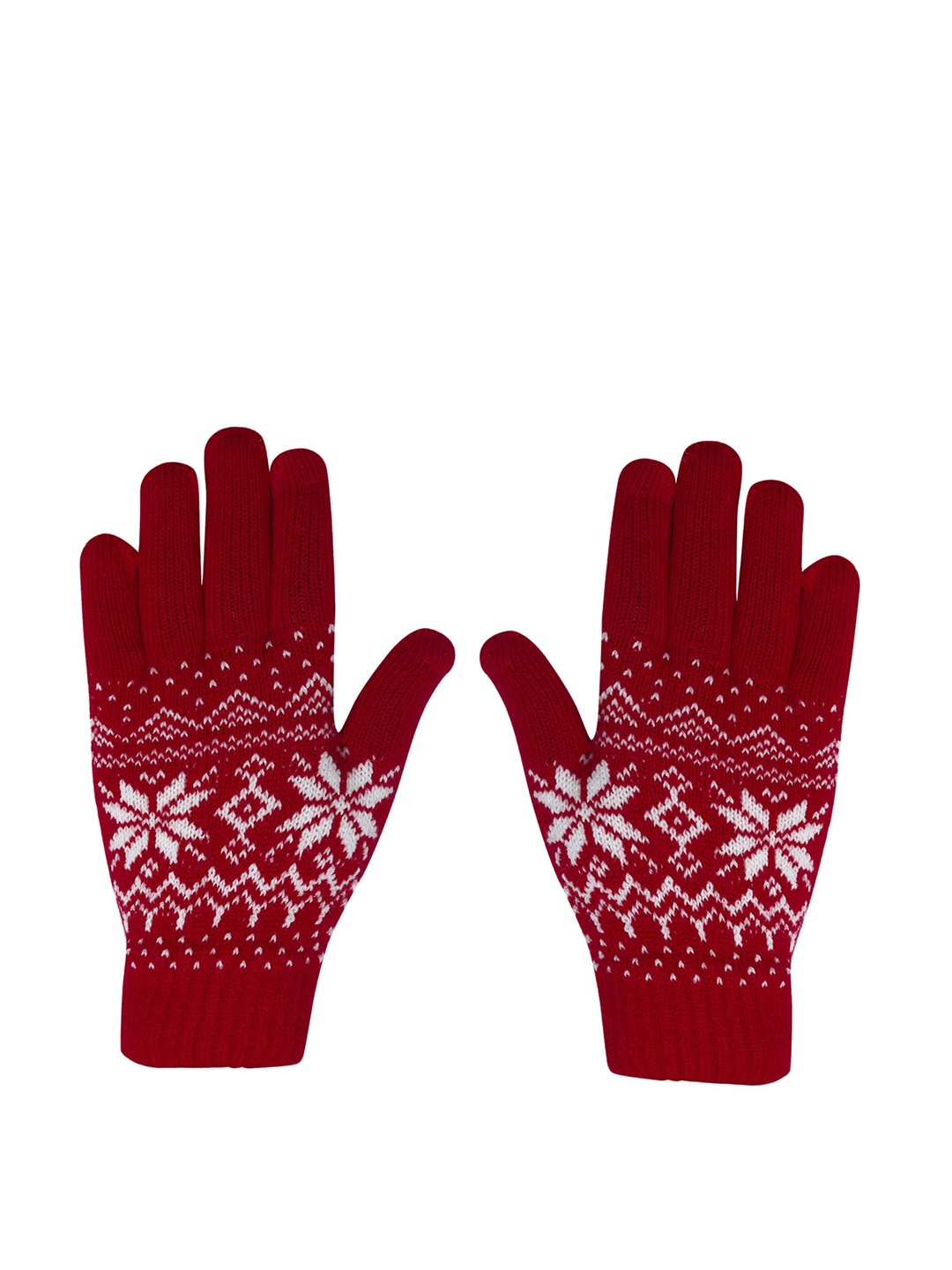 

LOOM LEGACY Knitted Design Winter Acrylic Woollen Hand Gloves, Red