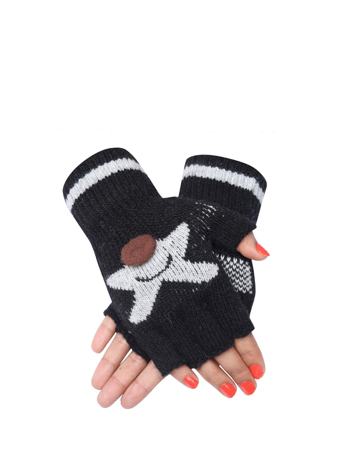 

LOOM LEGACY Woolen Half Finger Winter Acrylic Hand Gloves, Black