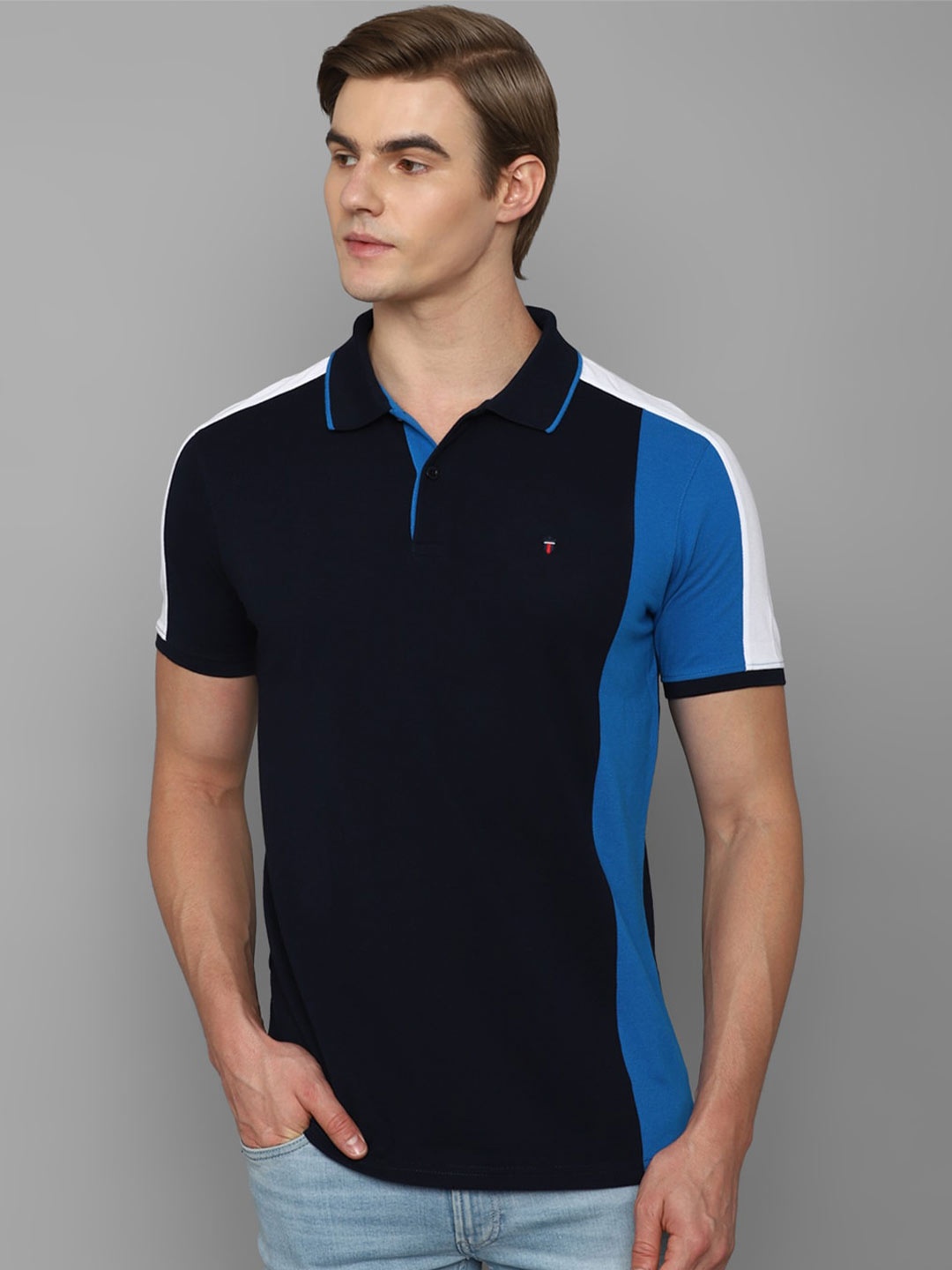 

Louis Philippe Sport Colourblocked Polo Collar Casual T-shirt, Navy blue