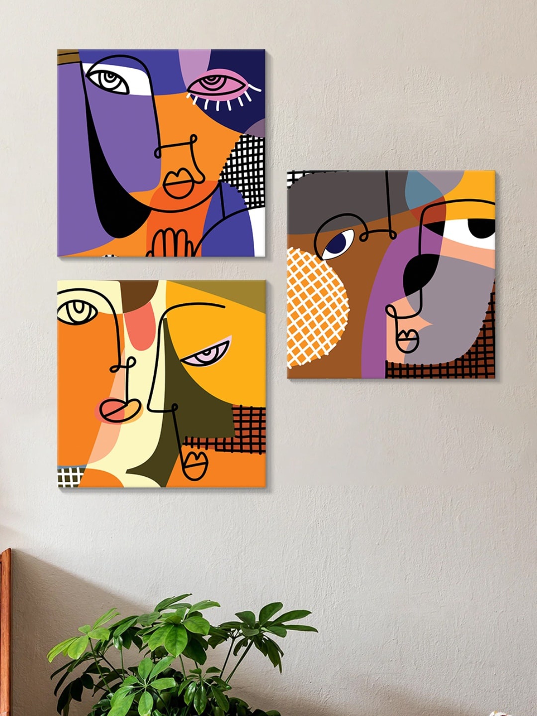 

Art Street Purple & Orange 3 Pieces Abstract Human Face Cotton Canvas Wall Art