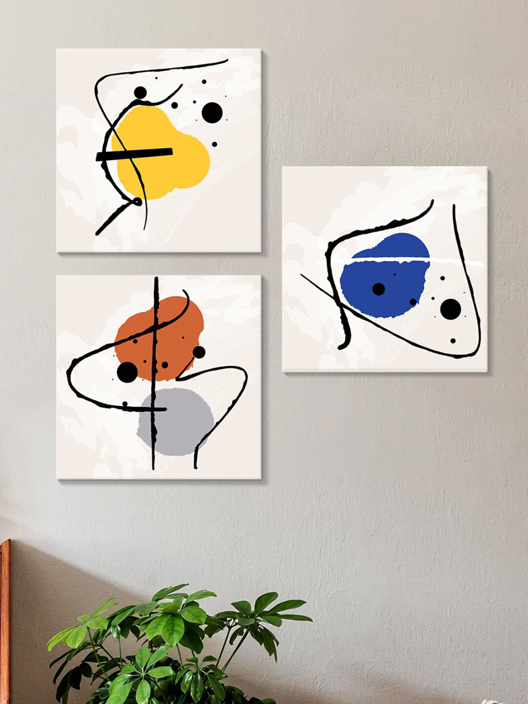 

Art Street Blue & Yellow 3 Pieces Abstract Polka Dot Cotton Canvas Wall Art