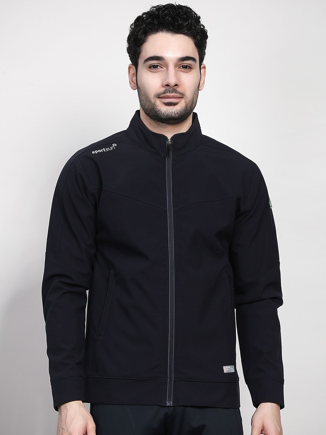 

SPORT SUN Lightweight Mock Collar Bomber Jacket, Navy blue