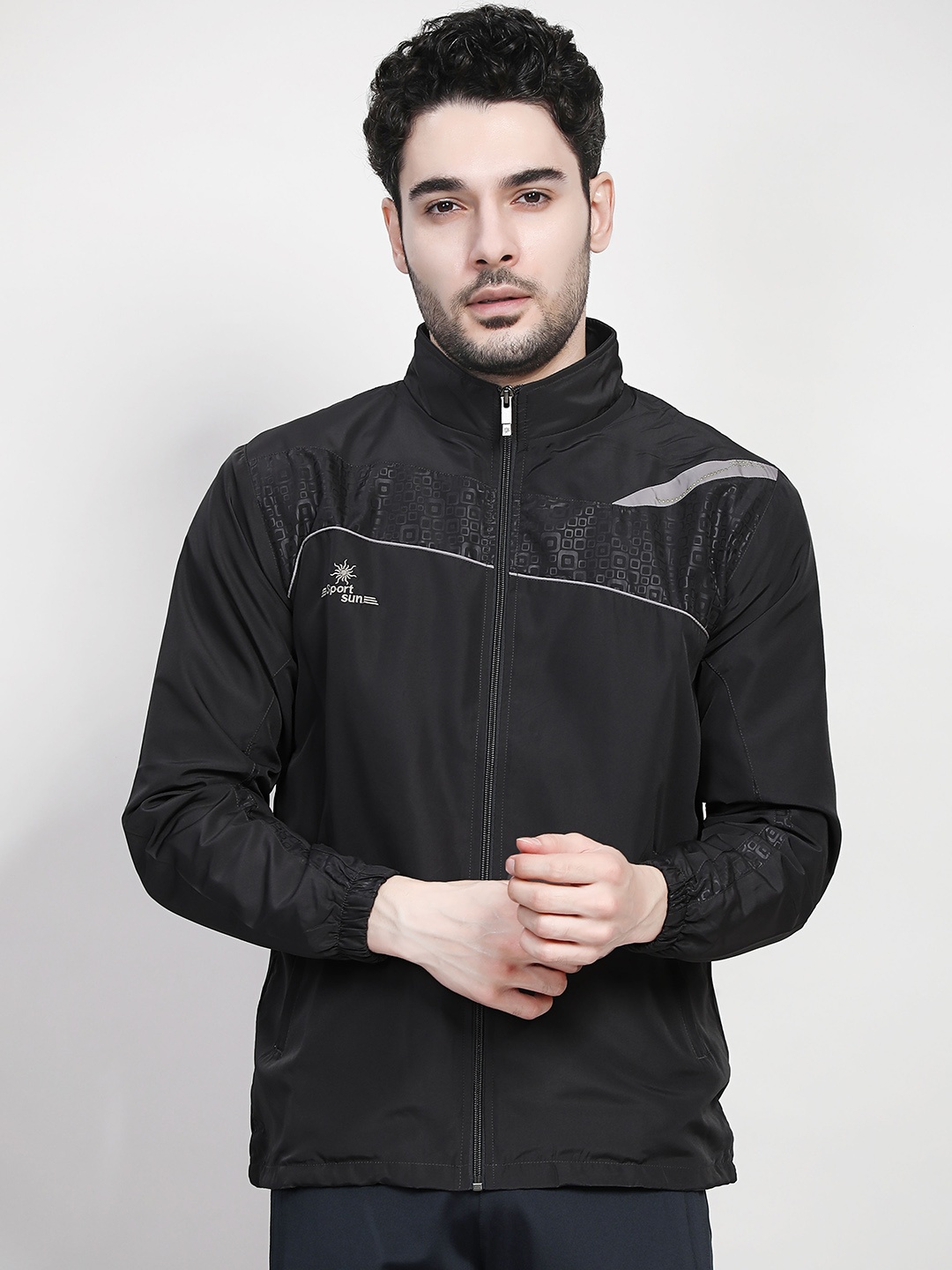 

SPORT SUN Mock Collar Printed Lightweight Outdoor Sporty Jacket, Grey melange