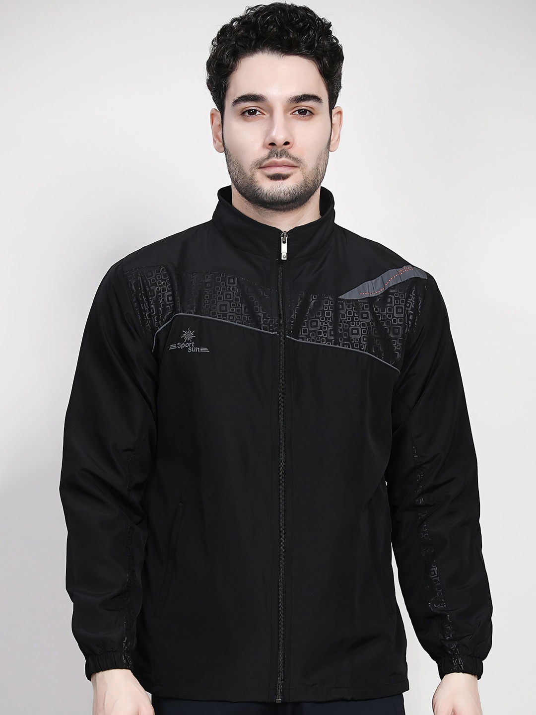 

SPORT SUN Mock Collar Printed Lightweight Outdoor Sporty Jacket, Black