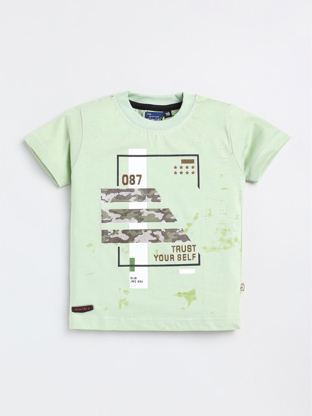 

Olio Kids Boys Typography Printed Round Neck Cotton T-shirt, Green