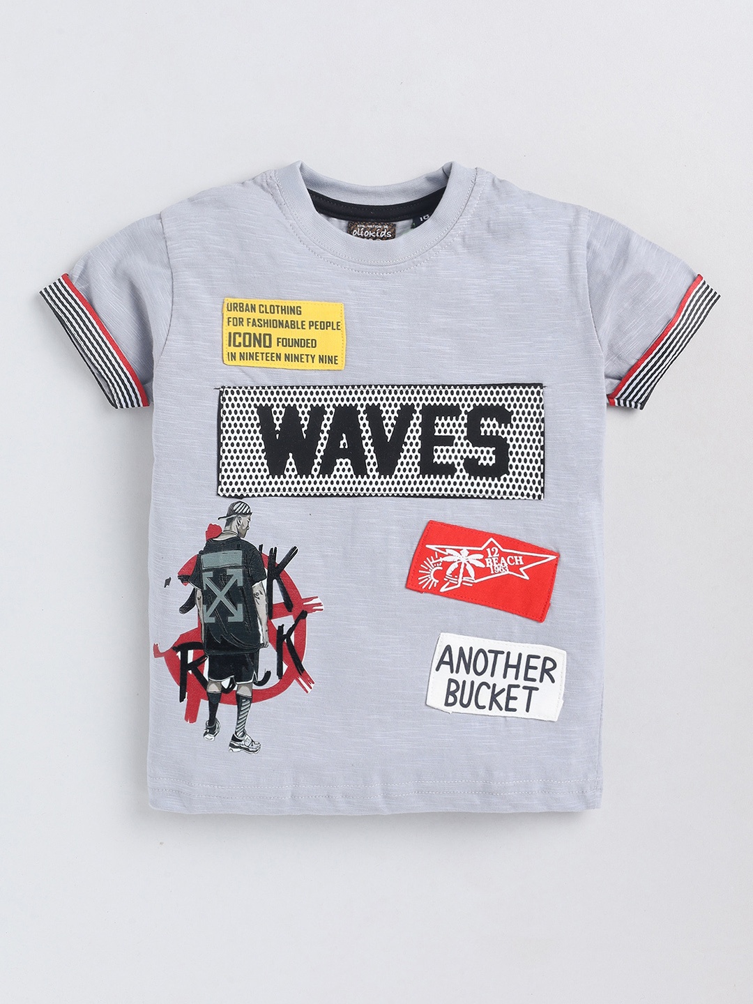 

Olio Kids Boys Typography Printed Cotton T-shirt, Grey