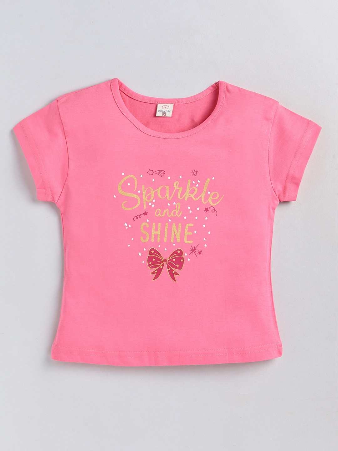 

Olio Kids Girls Typography Printed Cotton T-shirt, Pink