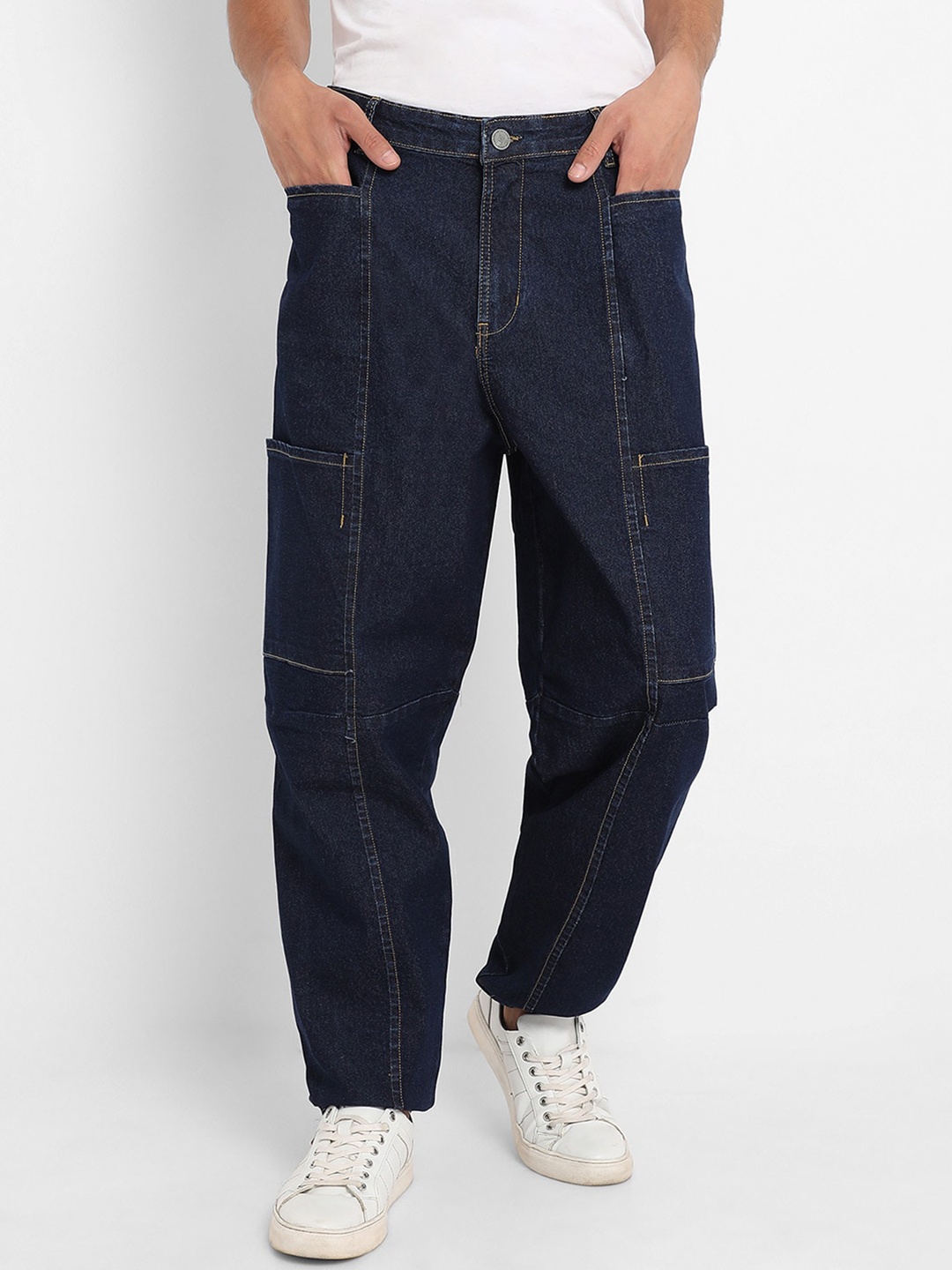 

Campus Sutra Men Navy Blue Smart Wide Leg Clean Look Stretchable Jeans
