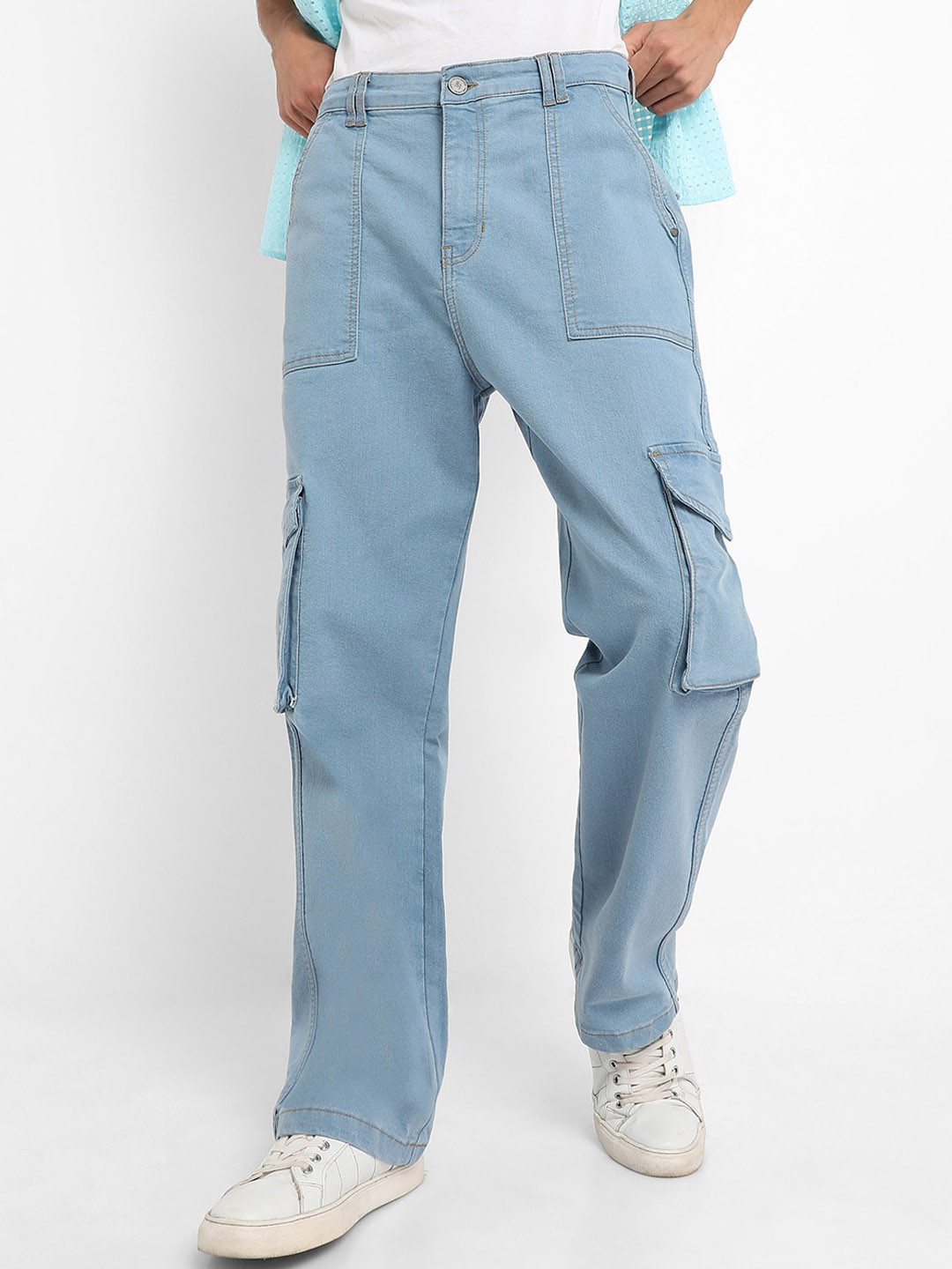 

Campus Sutra Men Blue Smart Wide Leg Clean Look Stretchable Jeans