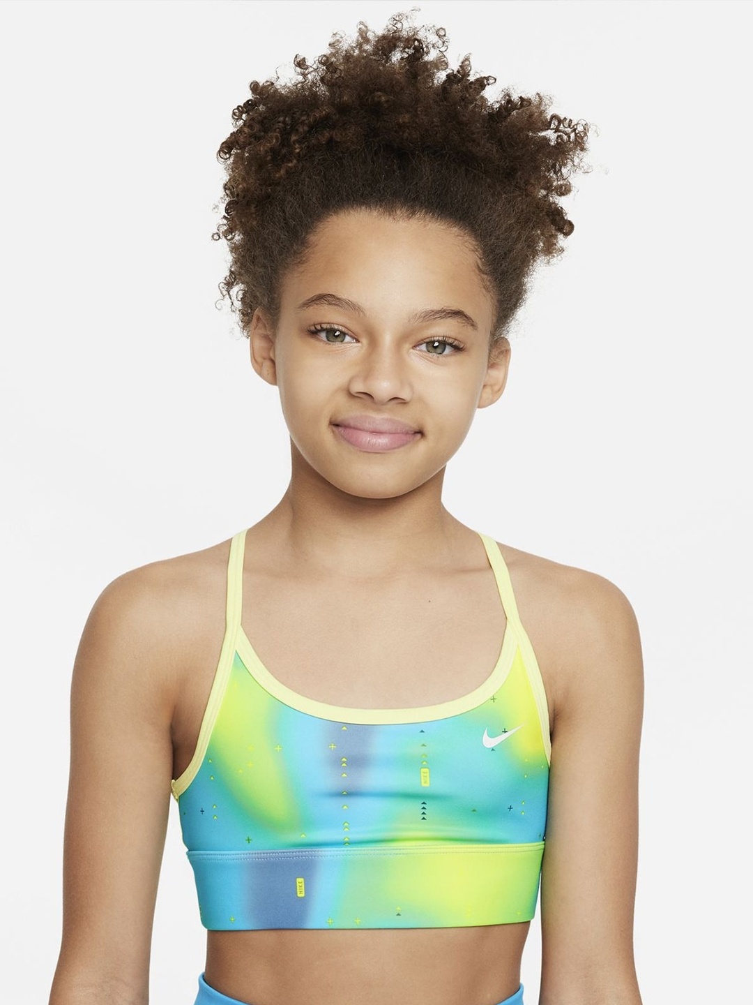 

Nike Girls Printed Dri-FIT Indy Big Light Support Big Sports Bra, Blue