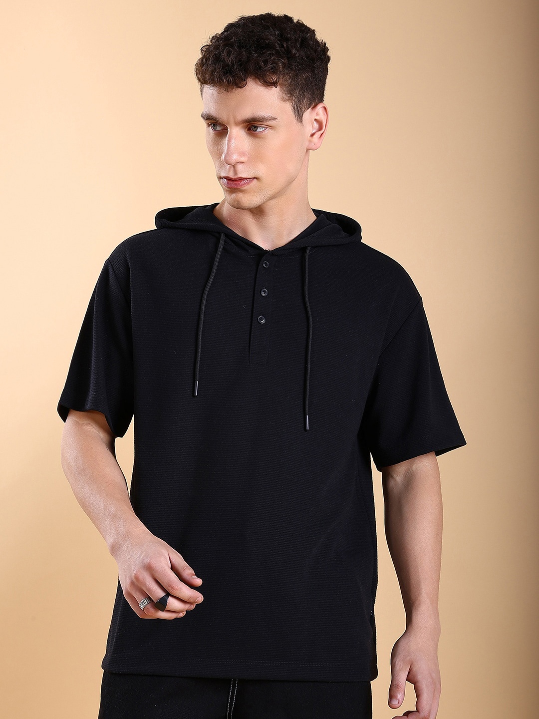 

KETCH Hooded Popcorn Structured Oversized T-Shirt, Black