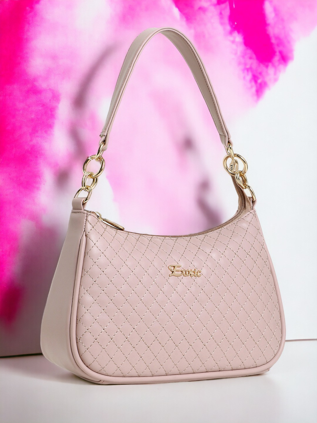 

Exotic Textured Structured Handheld Bag with Quilted, Pink