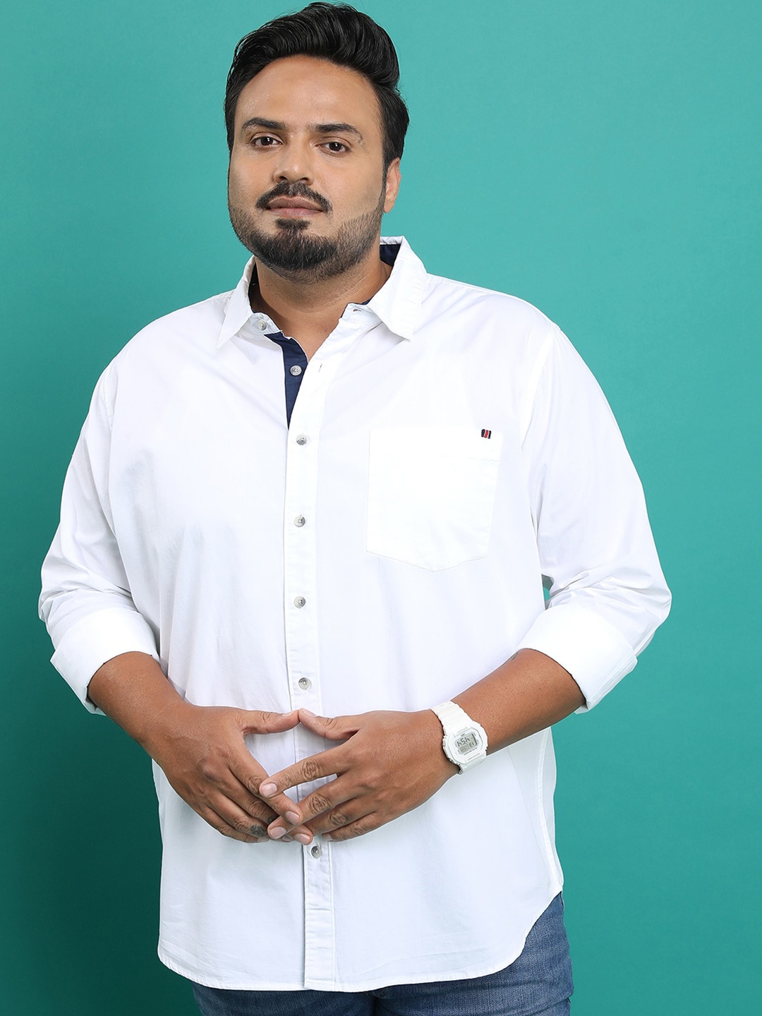 

HIGHLANDER Plus Size Regular Fit Cotton Casual Shirt, White