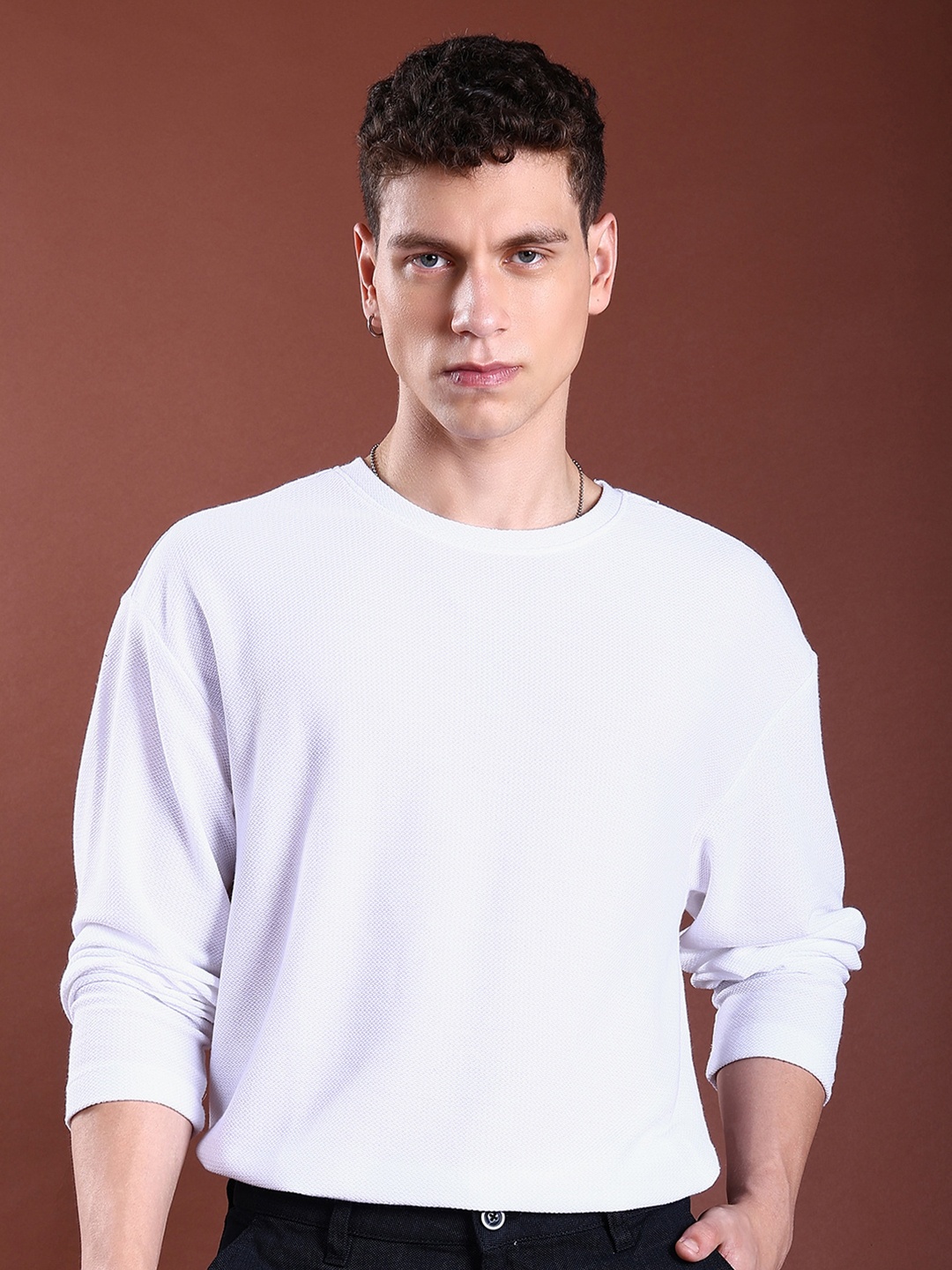 

HIGHLANDER Popcorn Structured Oversized T-shirt, White