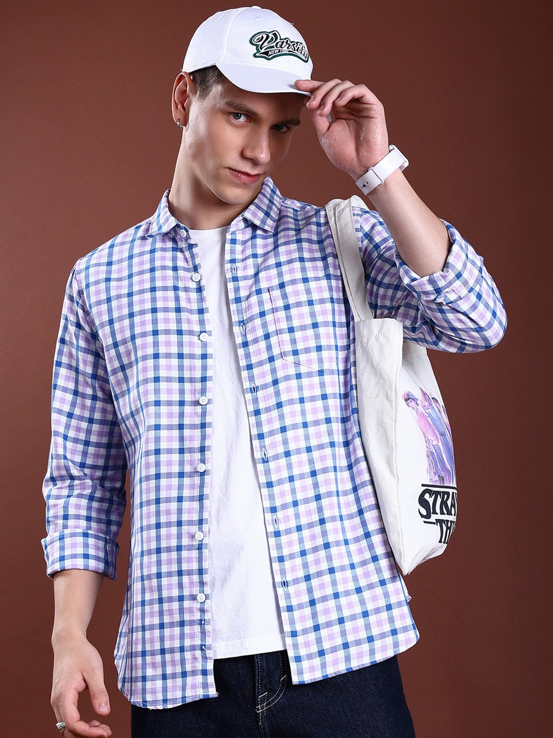 

HIGHLANDER Checked Slim Fit Casual Shirt, Lavender