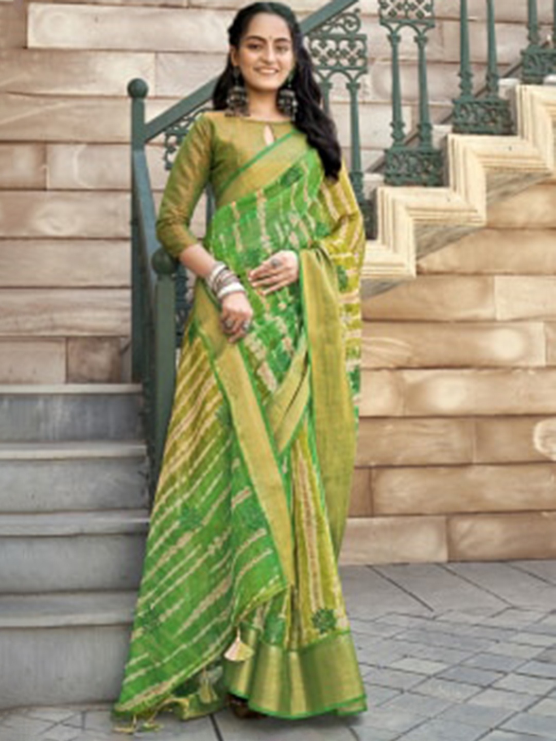 

KALINI Embroidered Organza Saree, Green