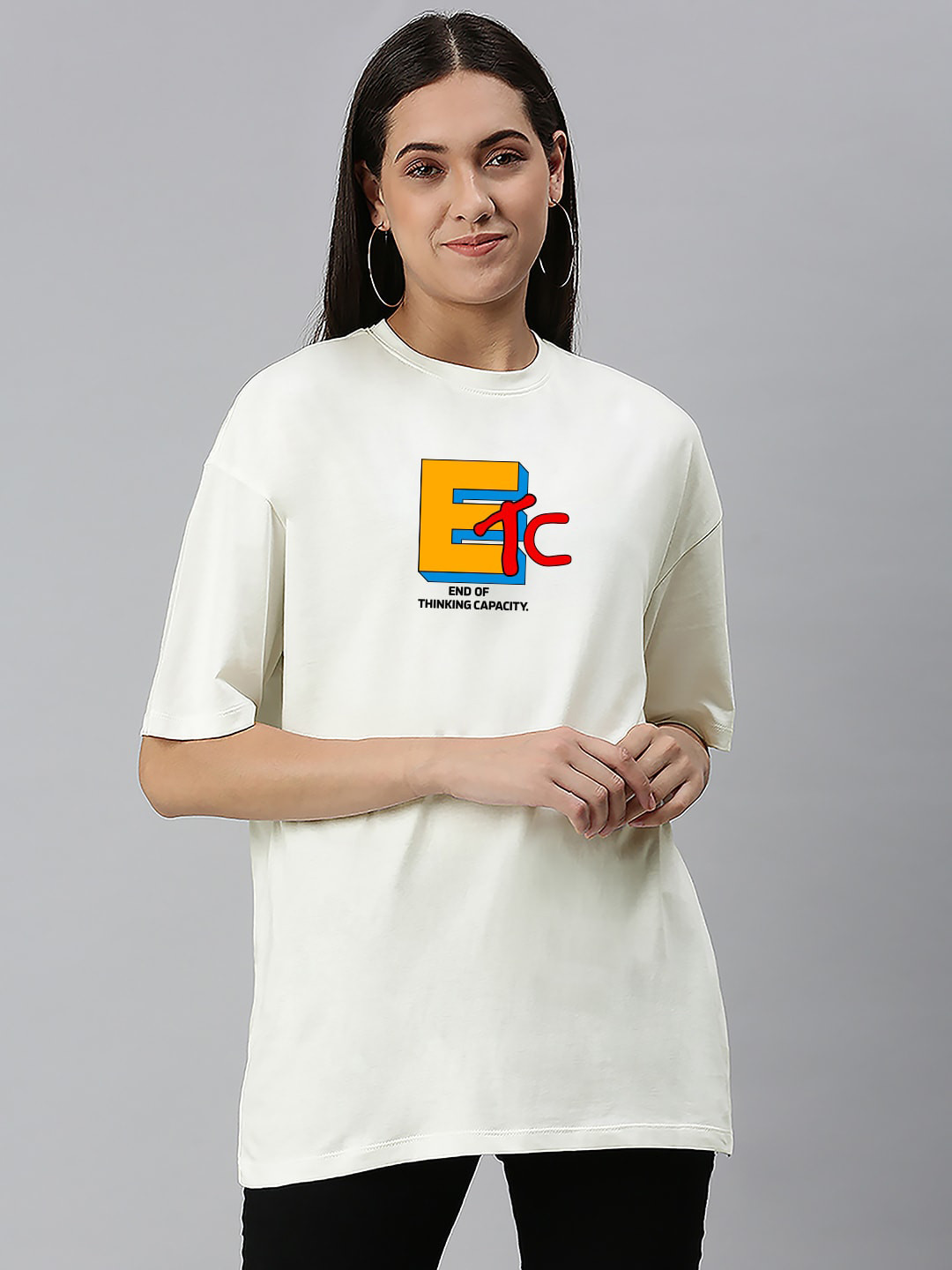 

Harvard Typography Printed Round Neck Drop-Shoulder Sleeves Oversized T-shirt, Off white