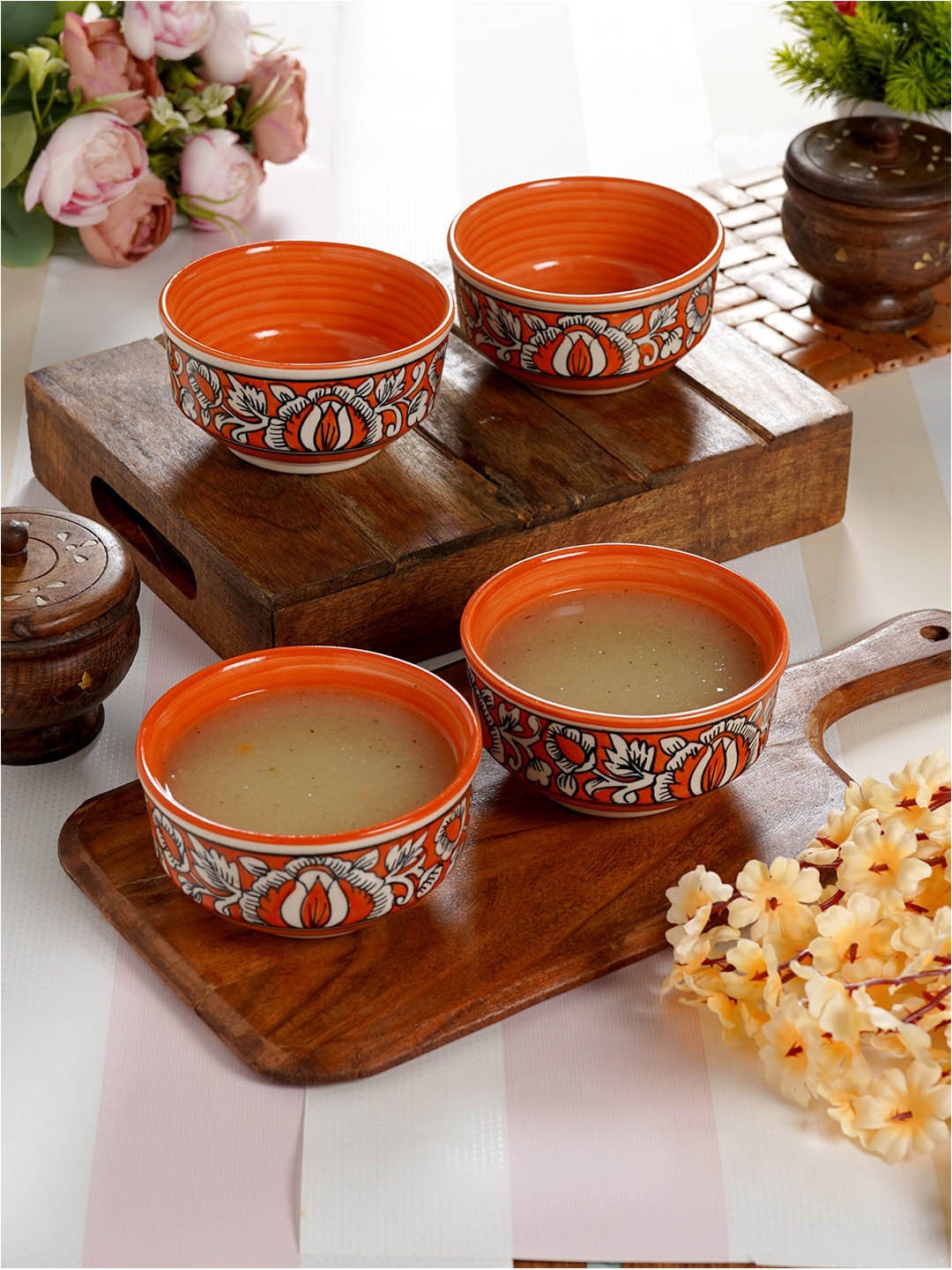 

CDI Orange & White 6 Pieces Hand Painted Printed Ceramic Glossy Bowls 250ml