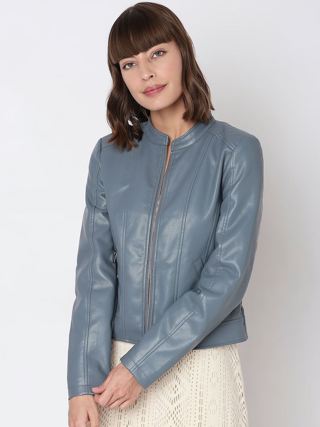 

Vero Moda Mock Collar Biker Jacket, Grey