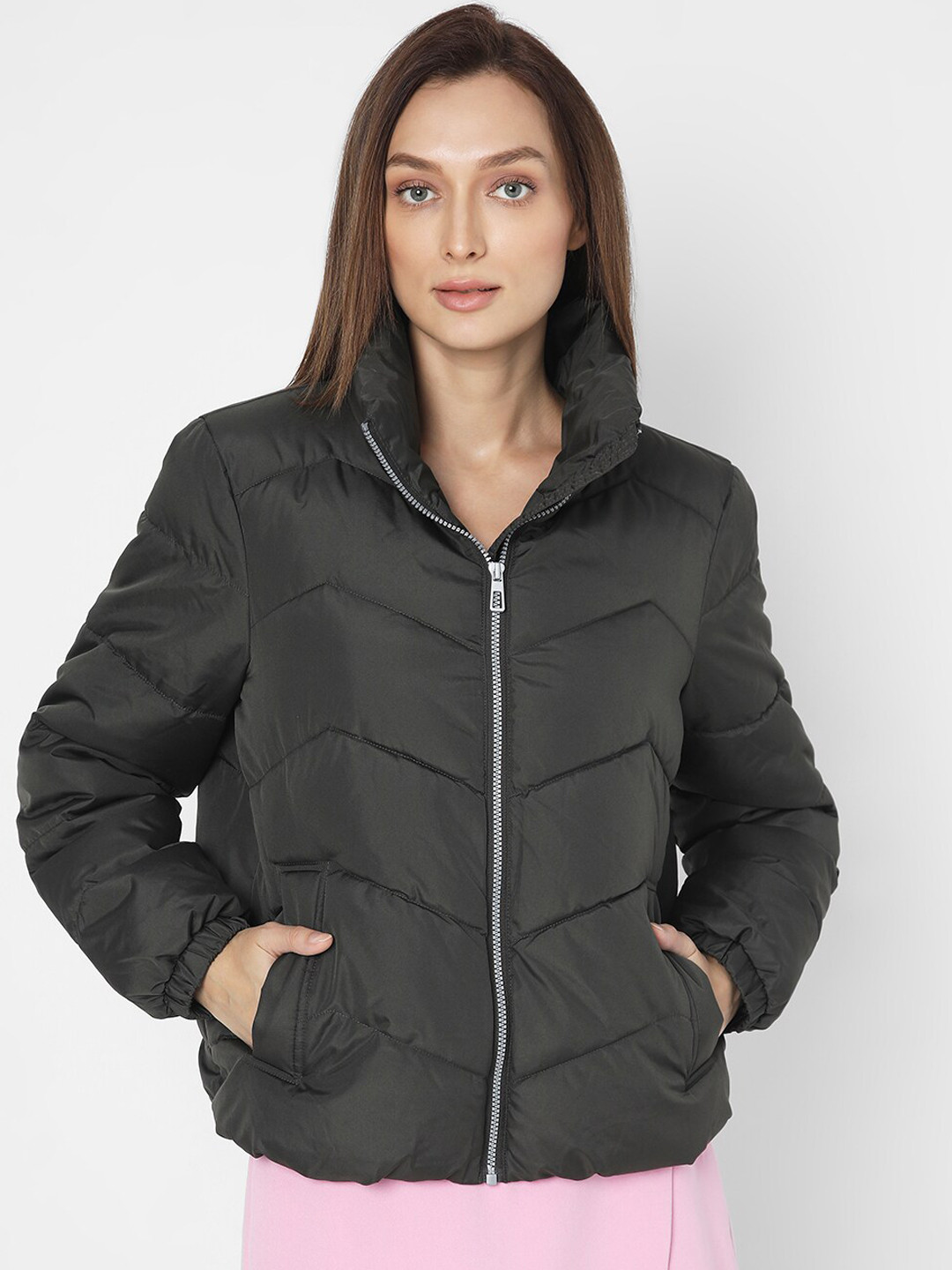 

Vero Moda Stand Collar Puffer Jacket, Olive