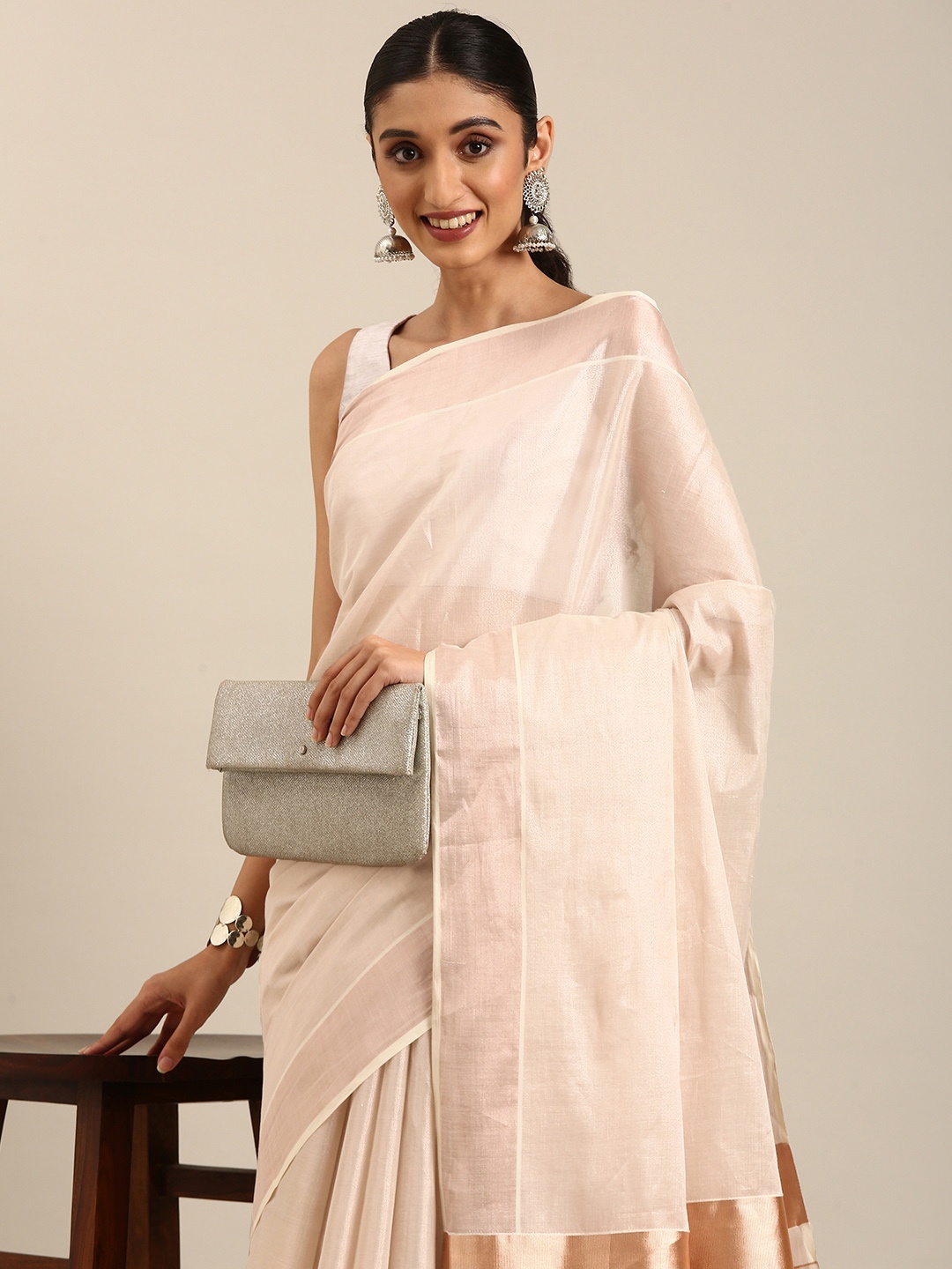 

Thara Sarees Zari Pure Cotton Kasavu Saree, Copper