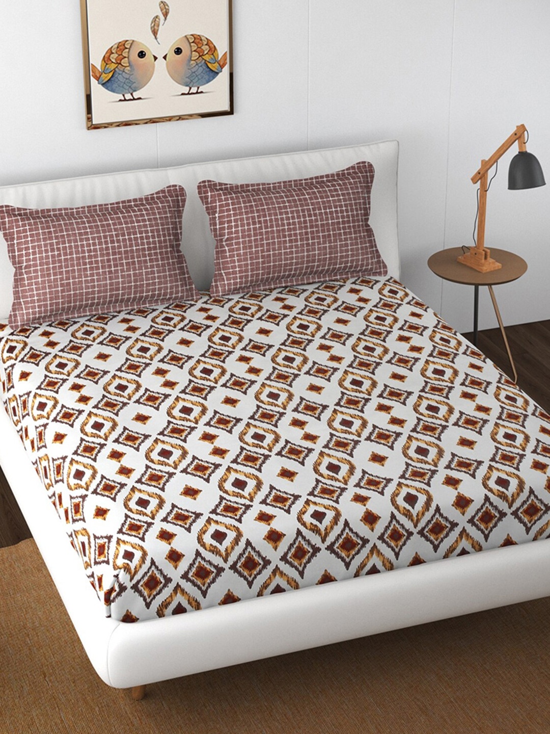 

Florida White & Brown Ethnic Motifs 130 TC Queen Bedsheet with 2 Pillow Covers