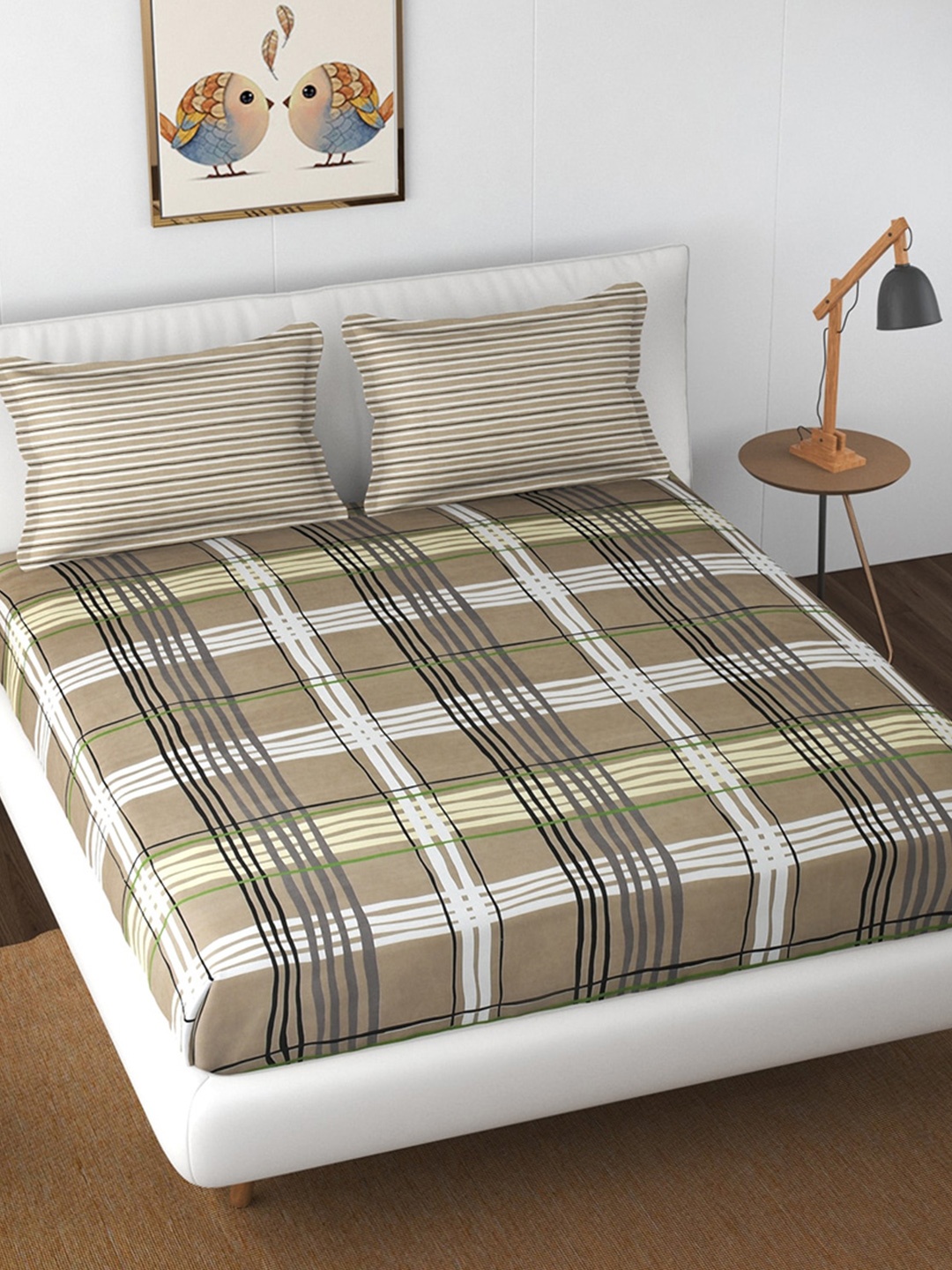 

Florida Brown & White Geometric 130 TC King Fitted Bedsheet with 2 Pillow Covers
