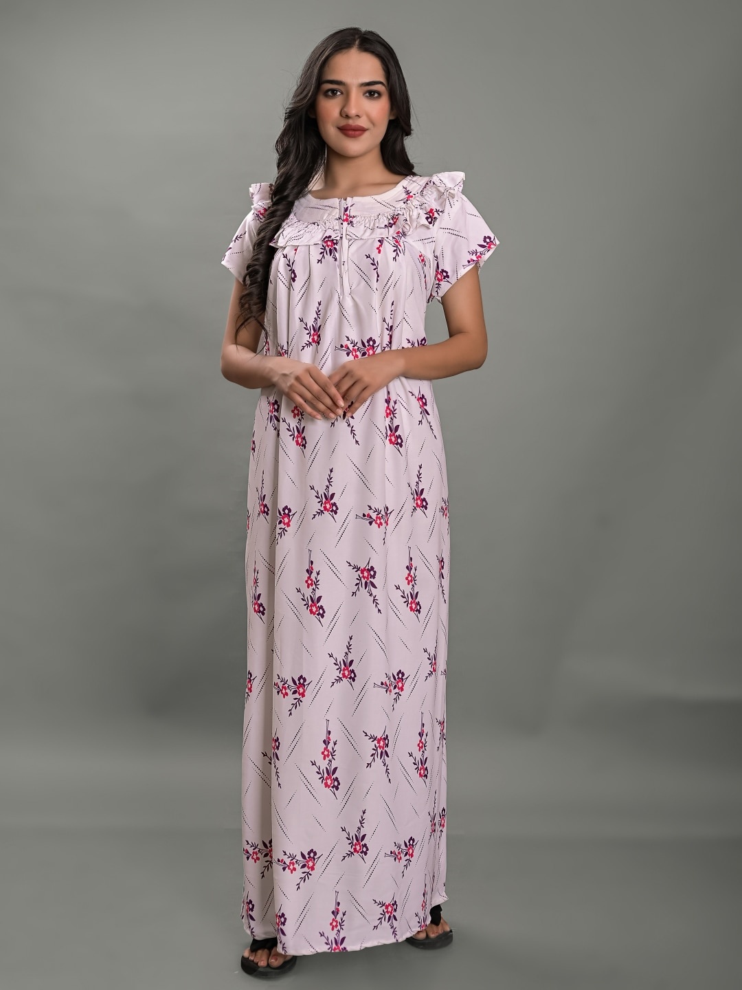 

Apratim Floral Printed Maxi Nightdress, Purple