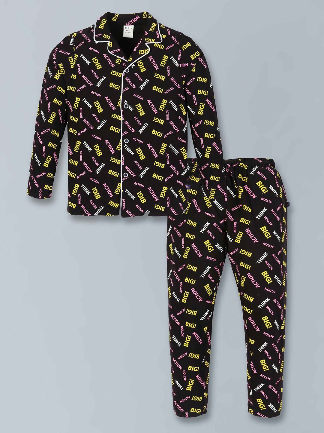 

3PIN Boys Typography Printed Shirt With Trousers, Black