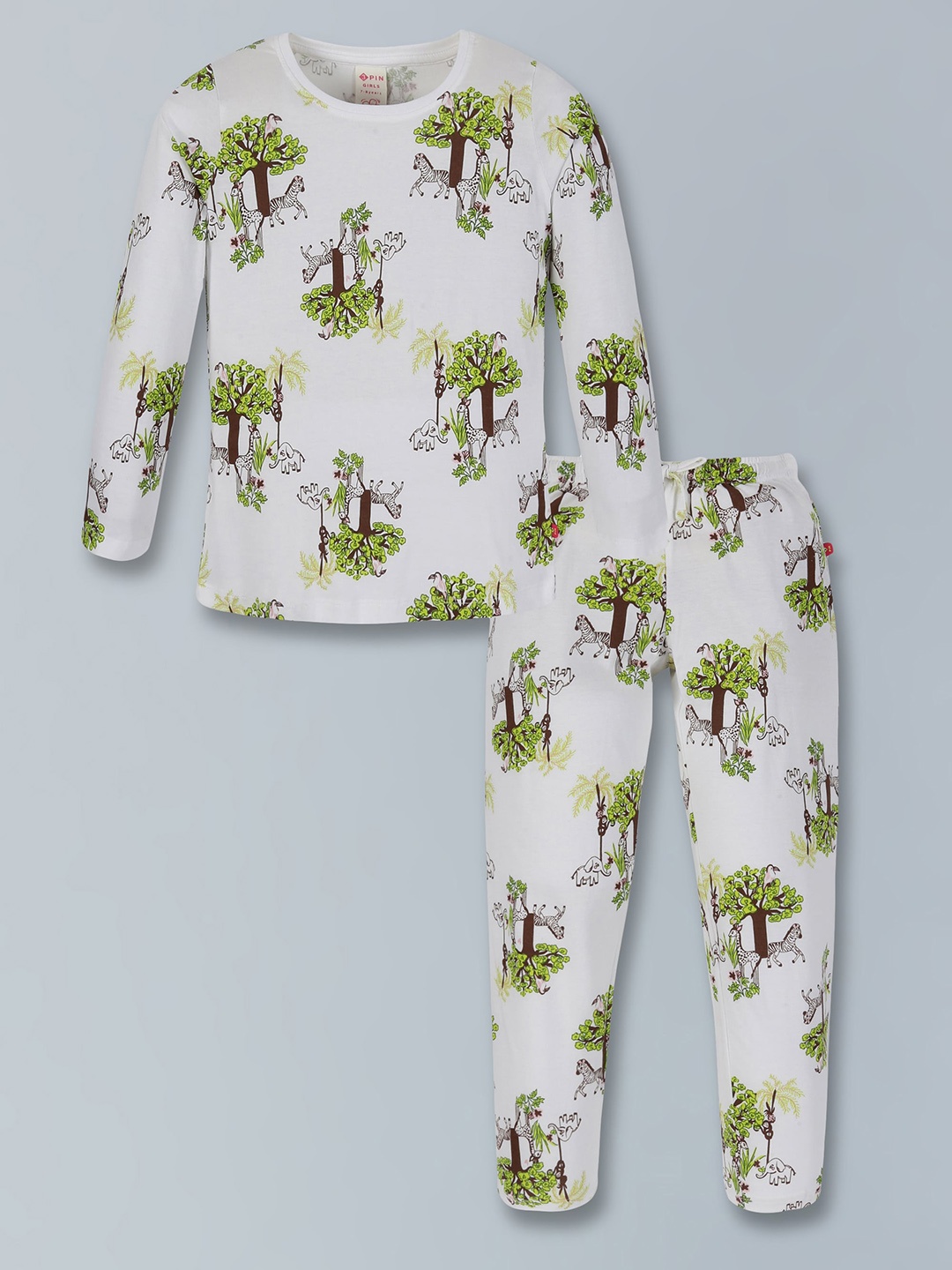 

3PIN Girls Printed Pure Cotton Top with Pyjamas, White