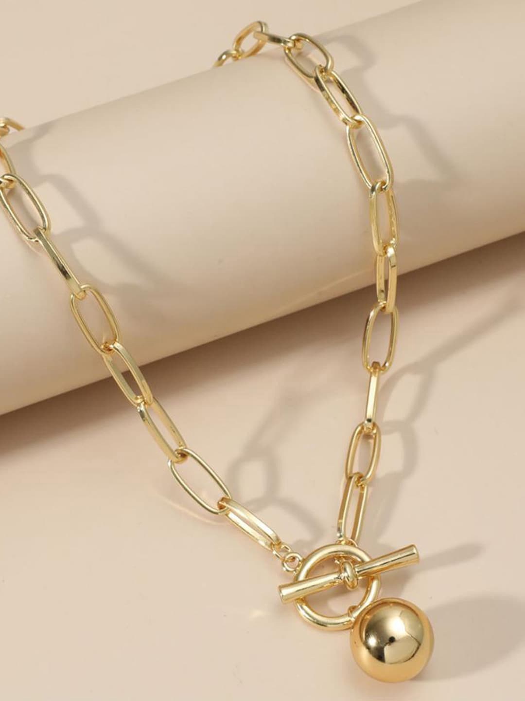 

FIMBUL Gold-Plated Round Ball Toggle Necklace Ball Link Antique Chain Necklace