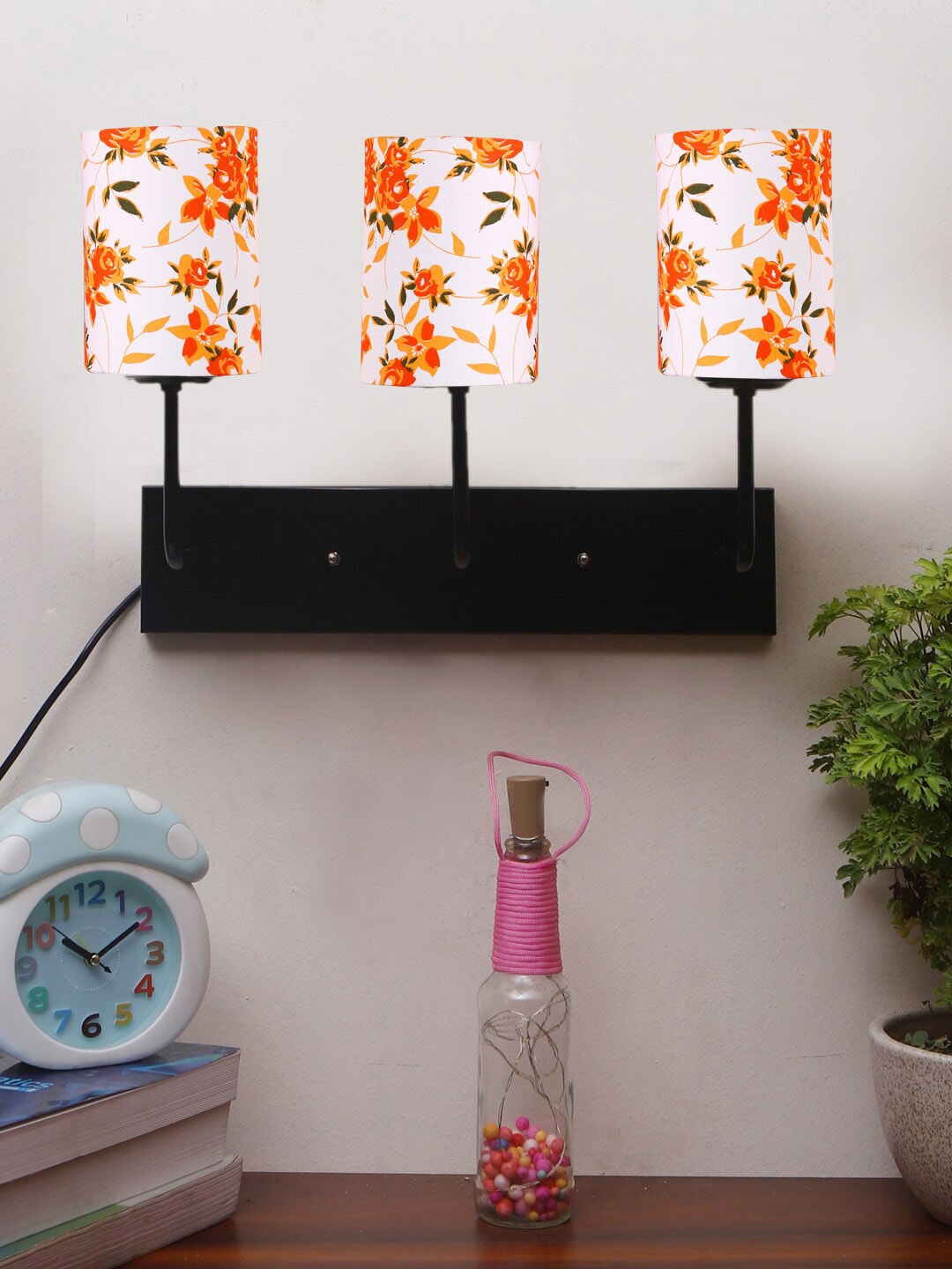 

Devansh White & Orange Floral-Print Cylindrical Cotton Cluster Wall-Mounted Lamp