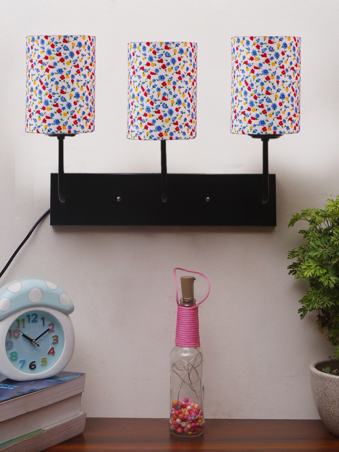 Devansh White & Blue Floral-Print Cylindrical Cotton Cluster Wall-Mounted Lamp