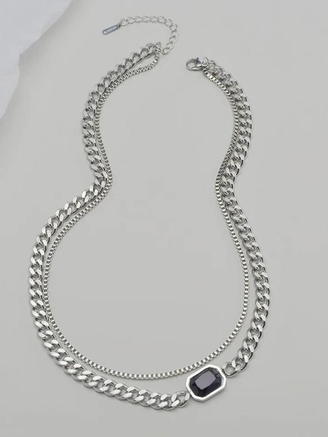 

FIMBUL Silver-Plated Gem Double Layers Chain Necklaces