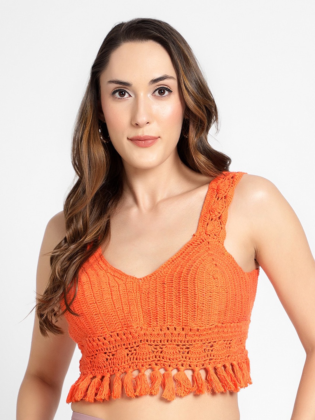 

KAPASRITI Cotton Crochet Bralette Crop Top, Orange