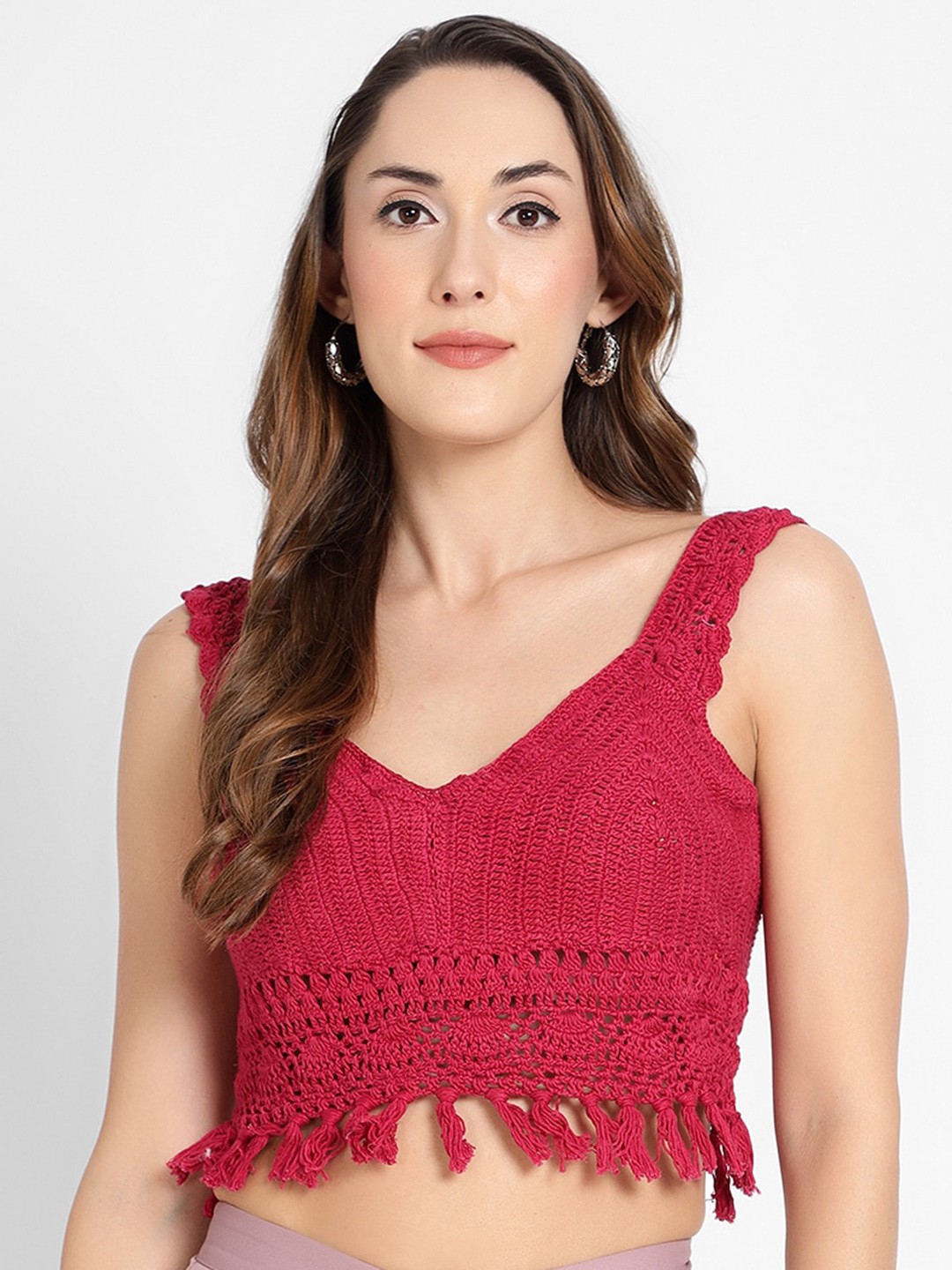 

KAPASRITI Cotton Crochet Bralette Crop Top, Pink