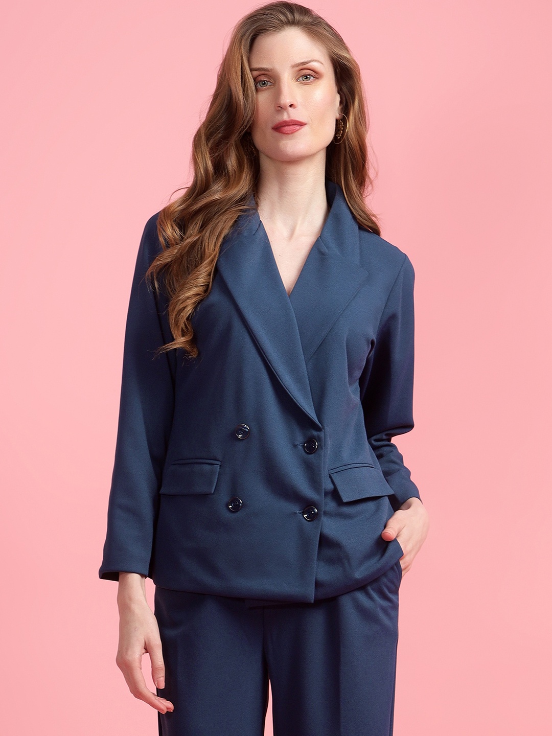 

Golden Kite Notched Lapel Collar Double Breasted Blazers, Teal