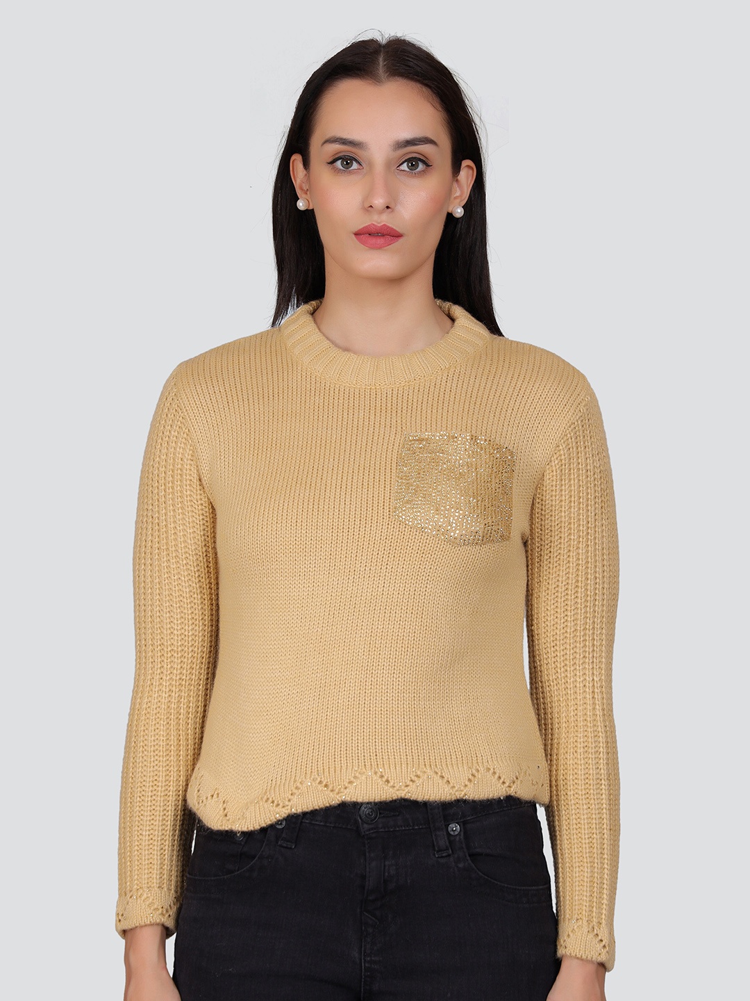 

Arshiya Self Design Knits Acrylic Crop Regular Top, Beige