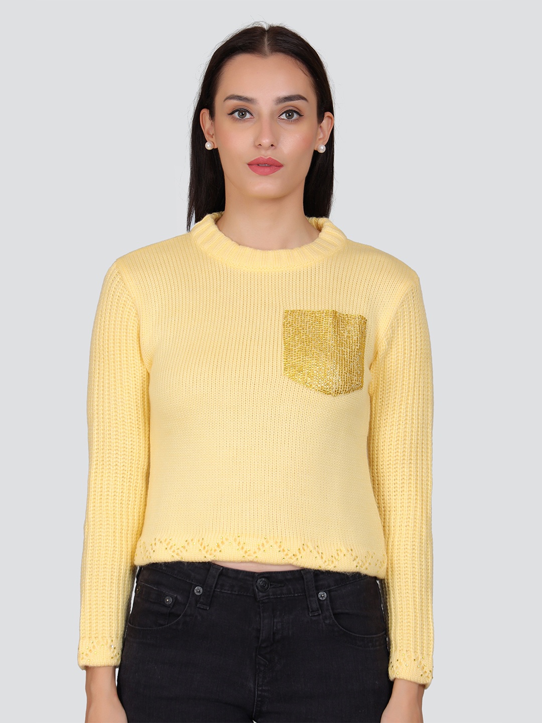 

Arshiya Ribbed Acrylic Crop Pullover Sweater, Yellow