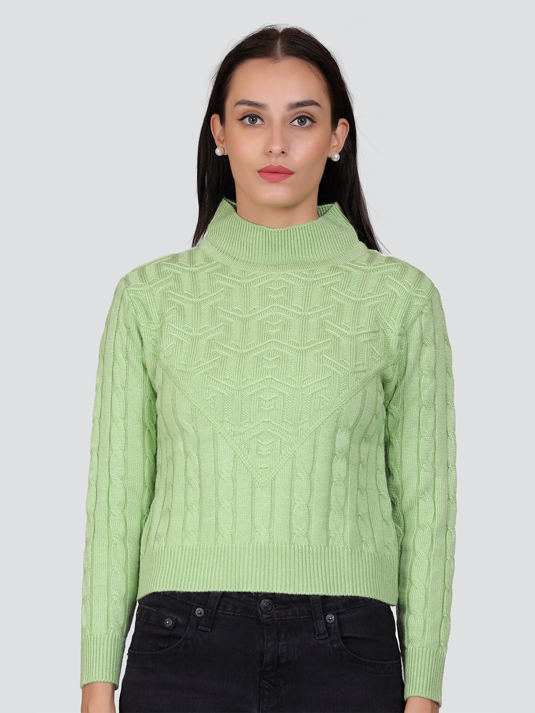 

Arshiya Self Design Knits Acrylic Crop Regular Top, Green