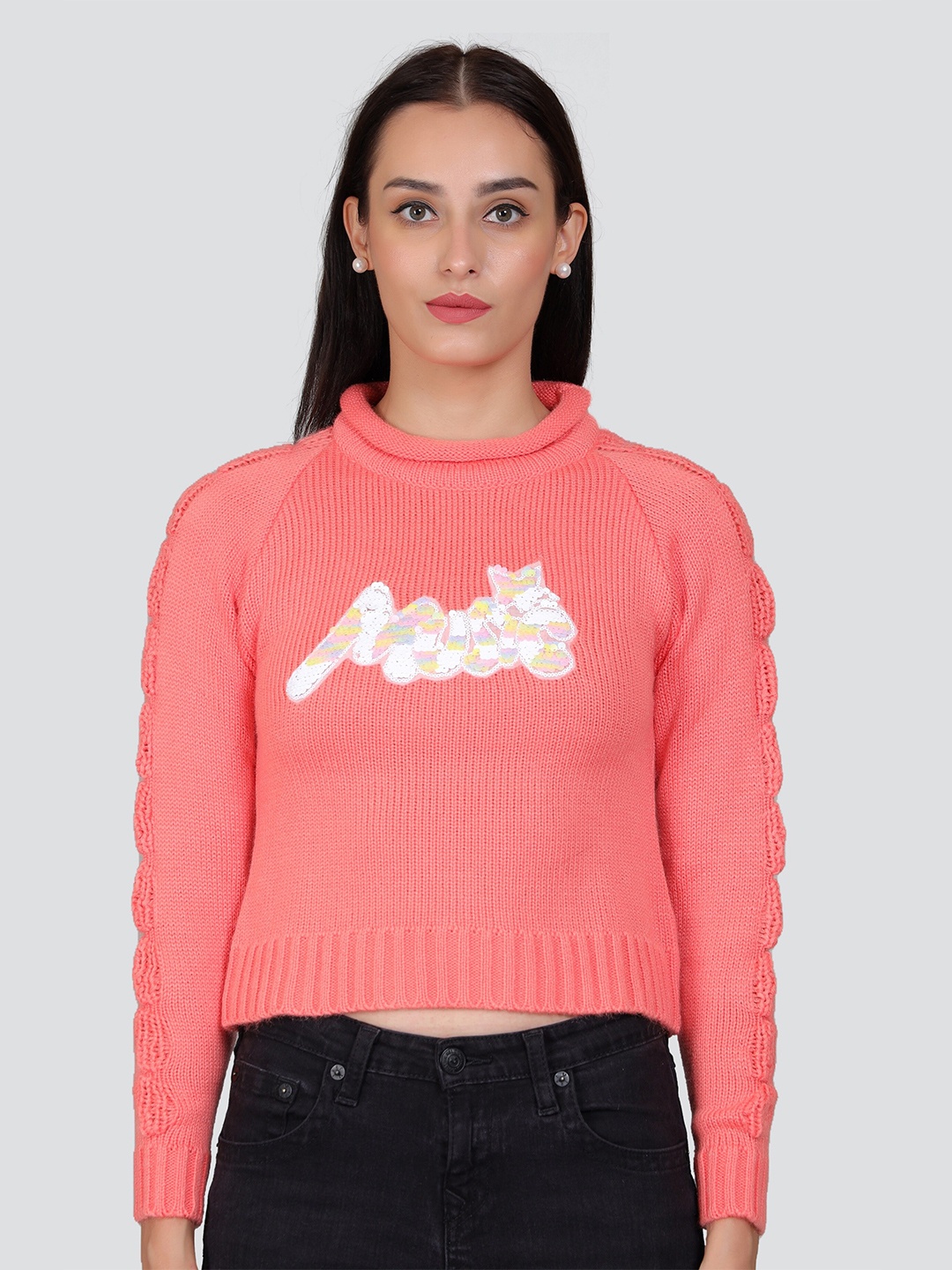 

Arshiya Self Design Knits Acrylic Crop Regular Top, Peach