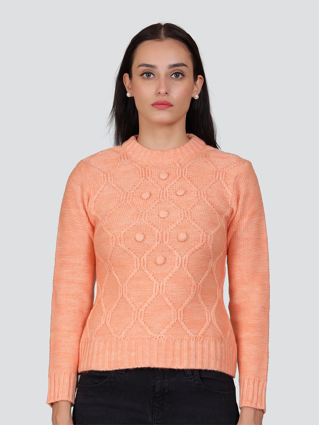

Arshiya Self Design Knits Acrylic Crop Regular Top, Orange