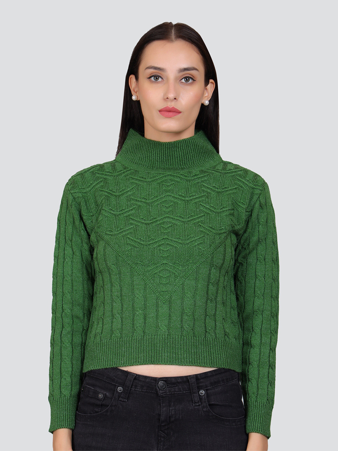 

Arshiya Self Design Knits Acrylic Crop Regular Top, Green