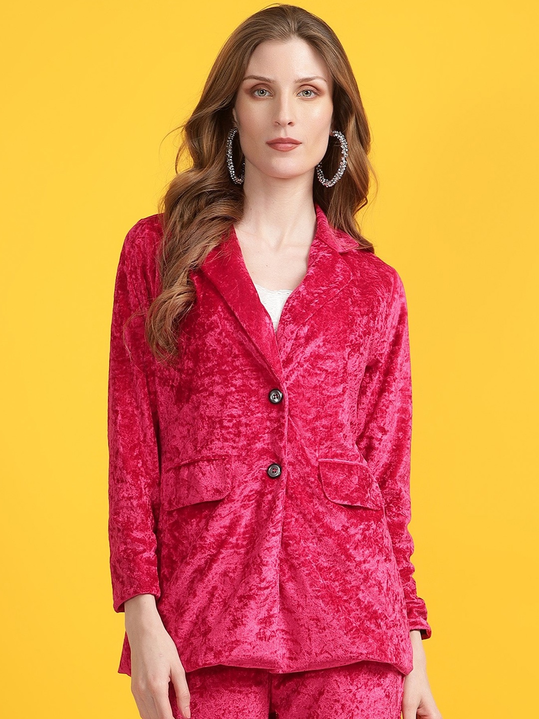 

Golden Kite Notched Lapel Collar Single breasted Blazers, Fuchsia