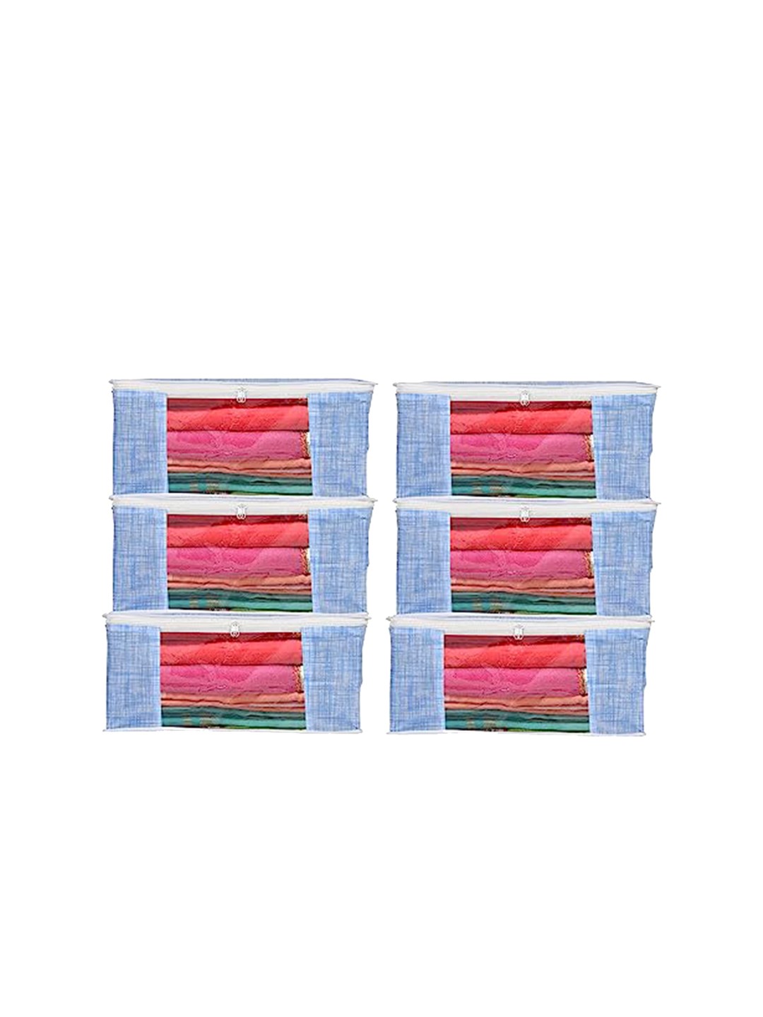 

Perpetual Blue 6 Pieces Saree Organizers with Transparent Window And Zip