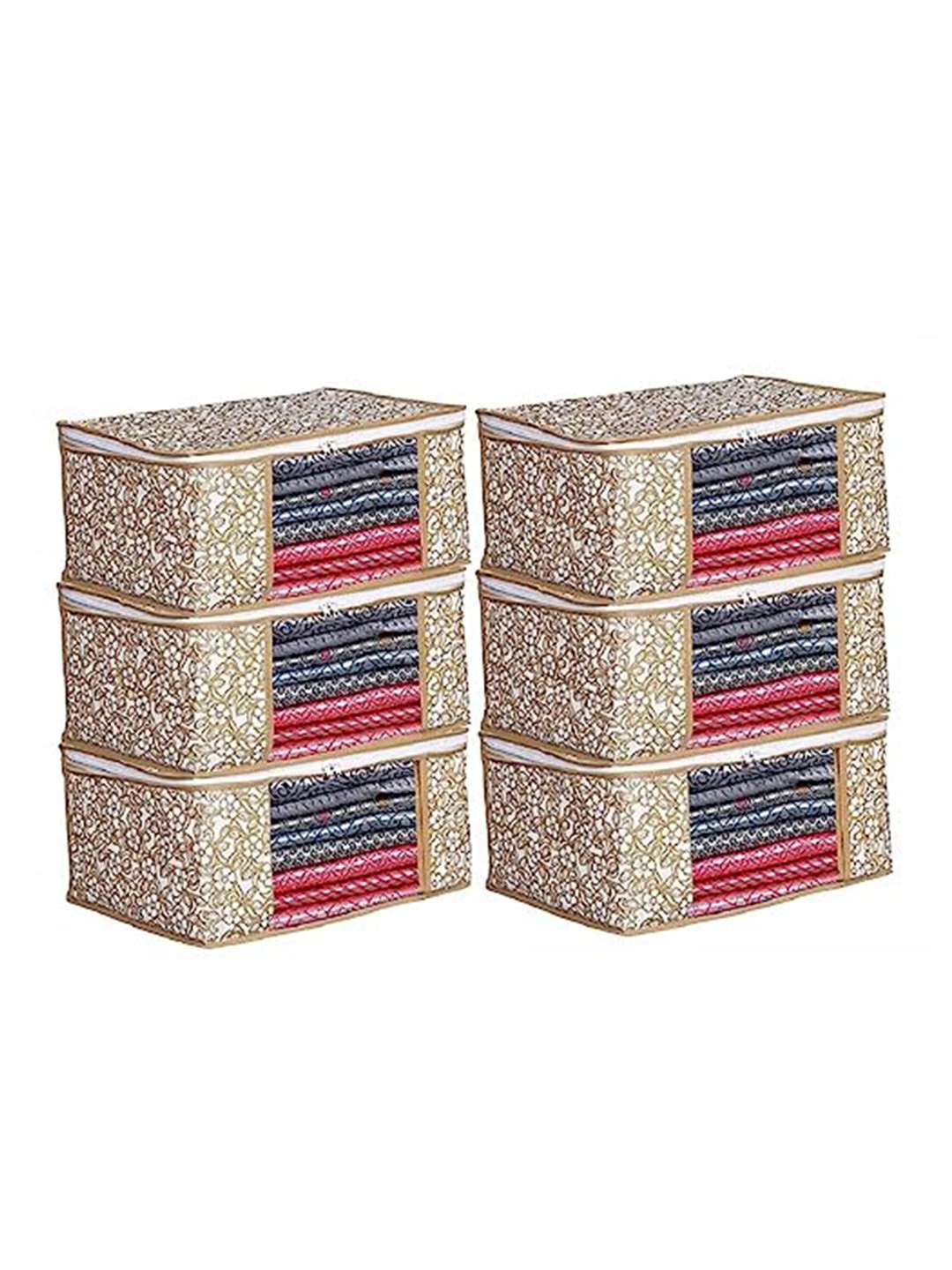 

Perpetual Beige & White 6 Pieces Saree Organisers with Transparent Window And Zip