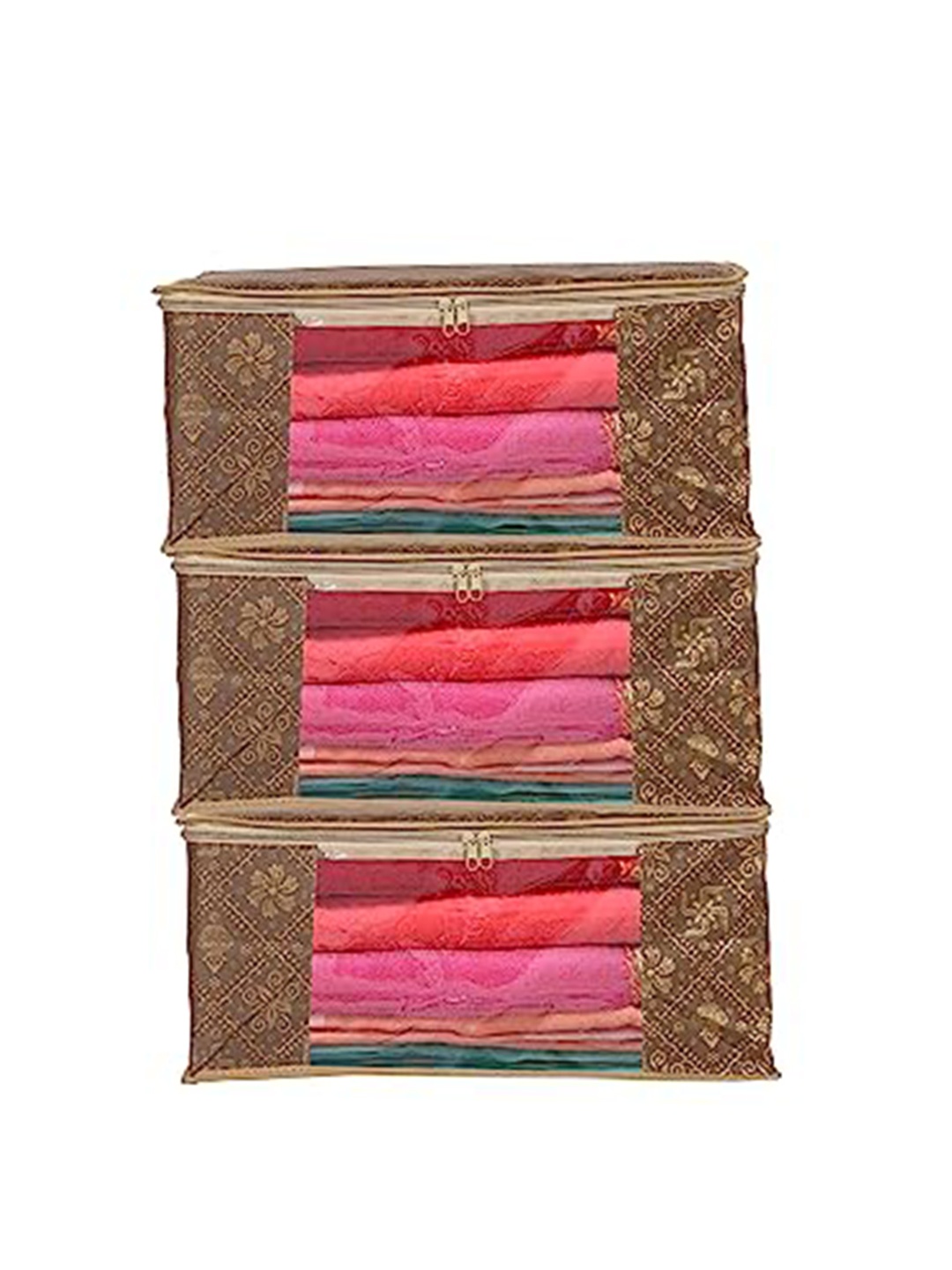 

Perpetual Brown 3 Pieces Saree Organisers with Transparent Window And Zip